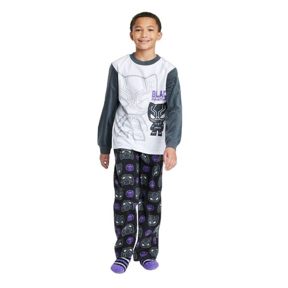 Boys Marvel Black Panther Pajama Set with Cozy Socks Gray Size XS - Picture 1 of 5
